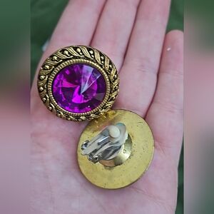 Gold and Purple Vintage Clip-On Earrings